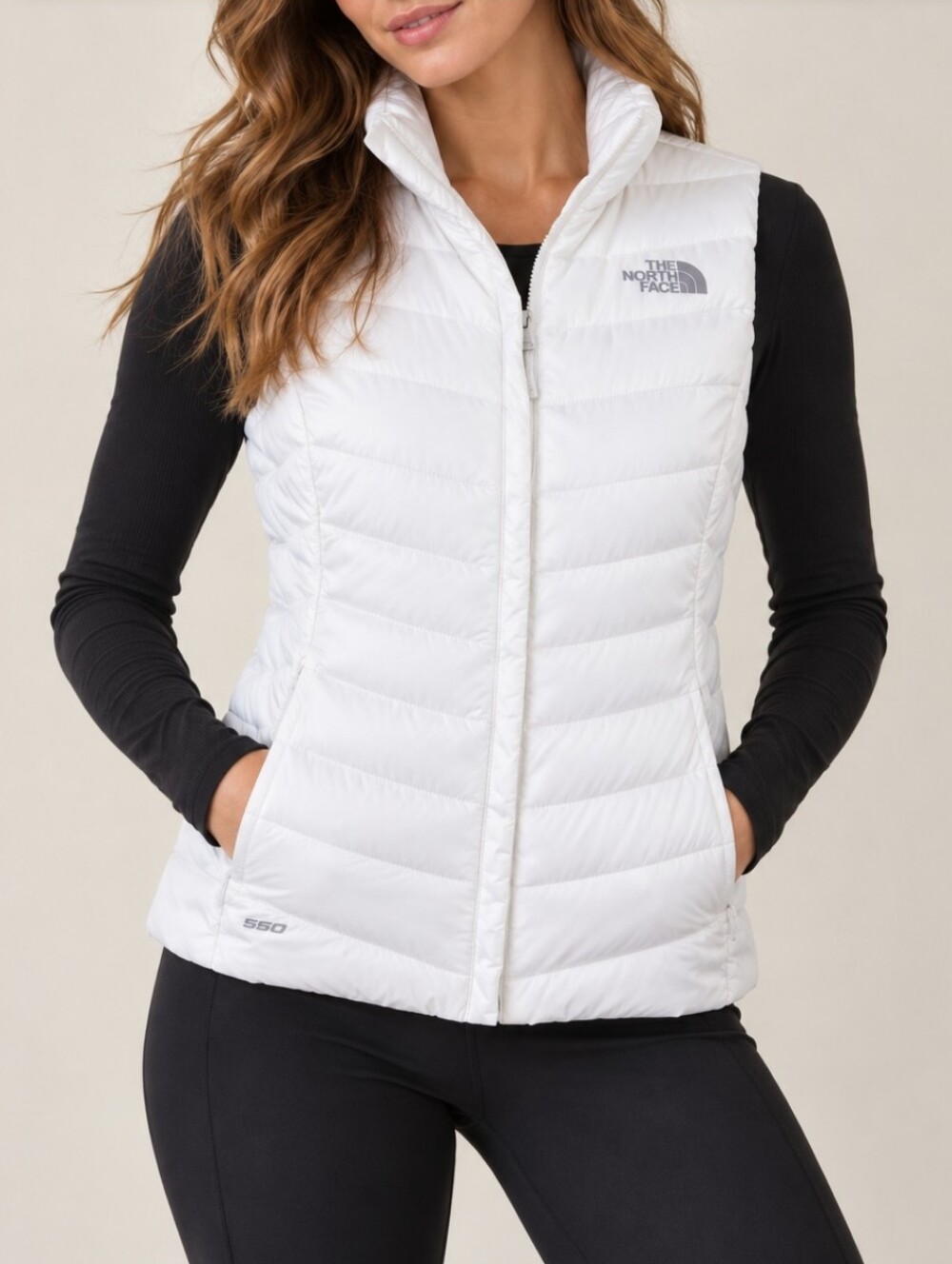The North Face Aconcagua 550 Down Vest Womens L White Ivory Quilted Ski Gorpcore